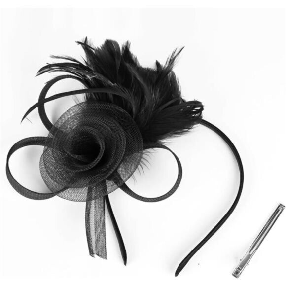 Tulle Flower Fascinators Hats Black - Picture 2 of 6